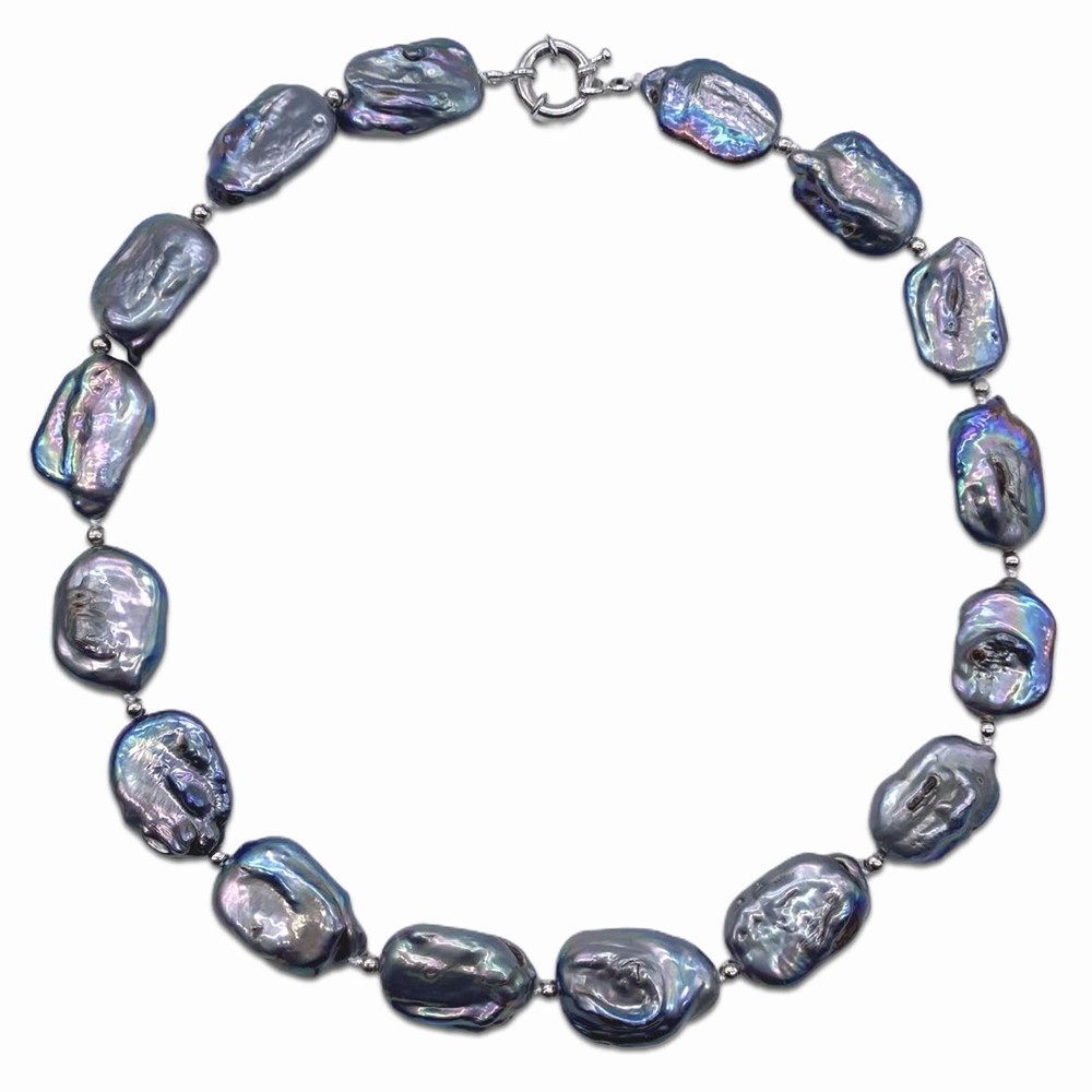 Pearl Trim Chain - 22mm Black Peacock Blue Flat Pearl