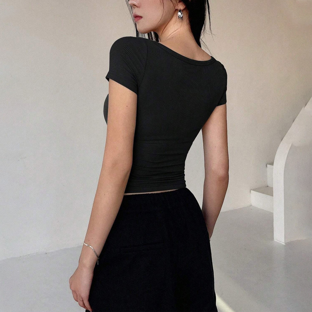 Summer Square Neck Button T Sh - Embellish Knit ulasan dan harga
