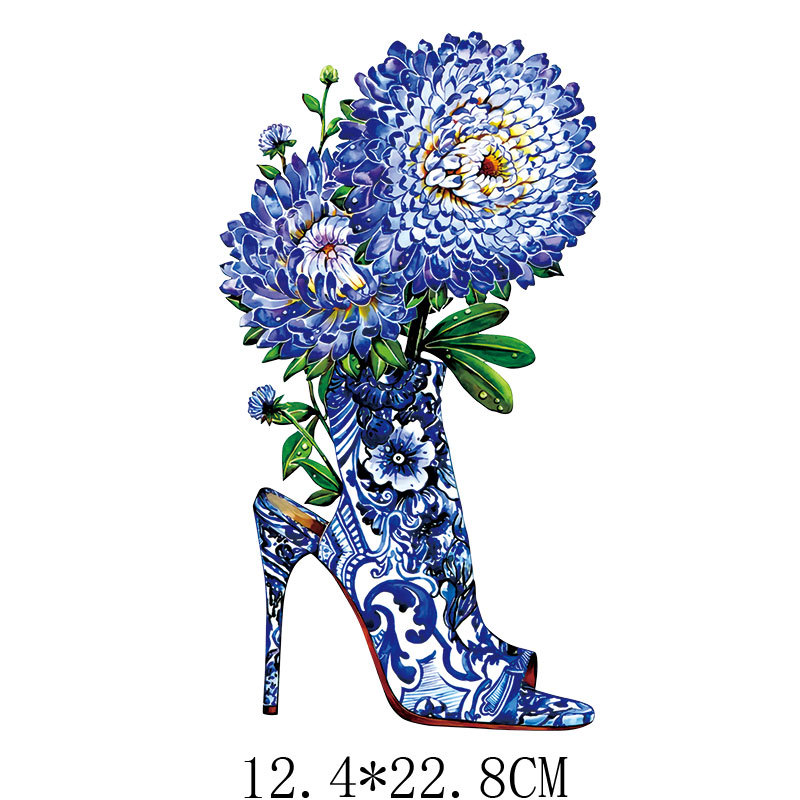 High heels flowers Iron On Pat - Applique Patch Flower ulasan dan harga