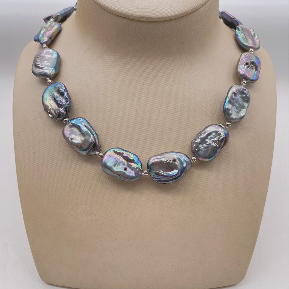 22mm Black Peacock Blue Flat P - Pearl Trim Chain ulasan dan harga