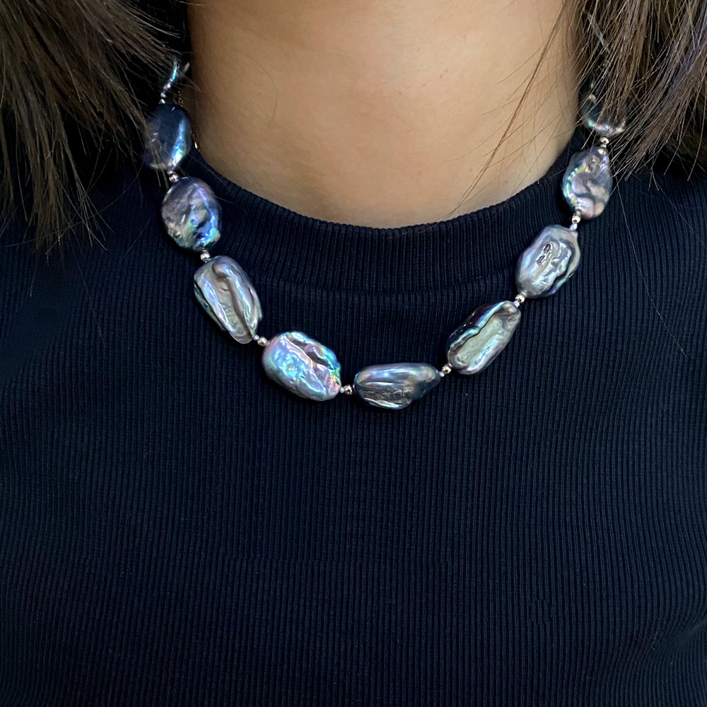 22mm Black Peacock Blue Flat P - Pearl Trim Chain ulasan dan harga